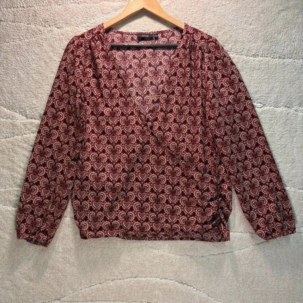 Apt. 9 Burgundy Paisley Split Neck Blouse Women's Small*